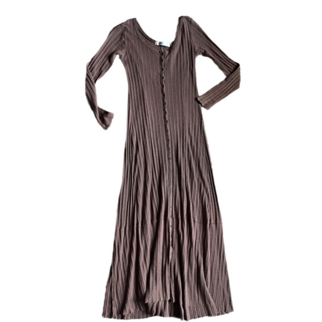 Free people beach ribbed Henley long maxi dress medium