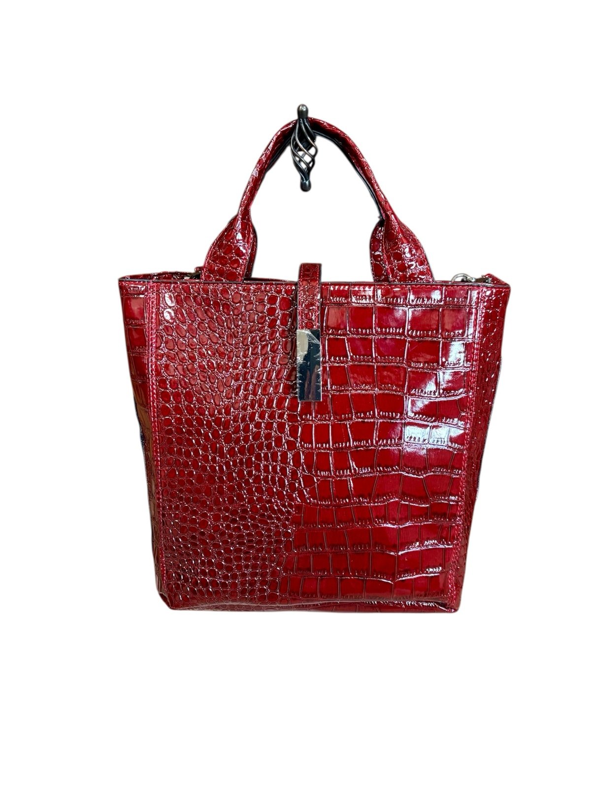 Burgundy red crocodile print tote. NWOT