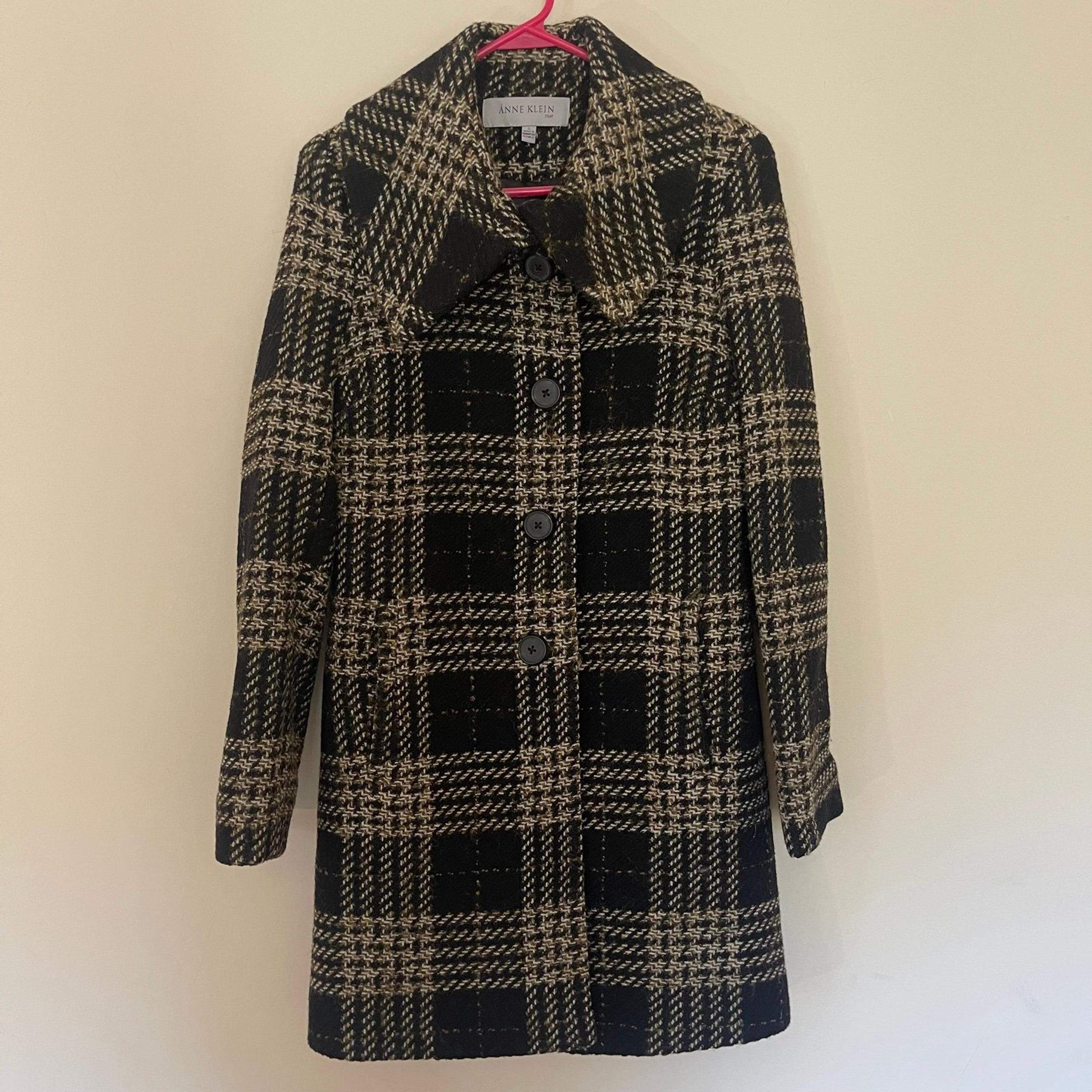 Anne Klein Plaid Wool Peacoat - size 6