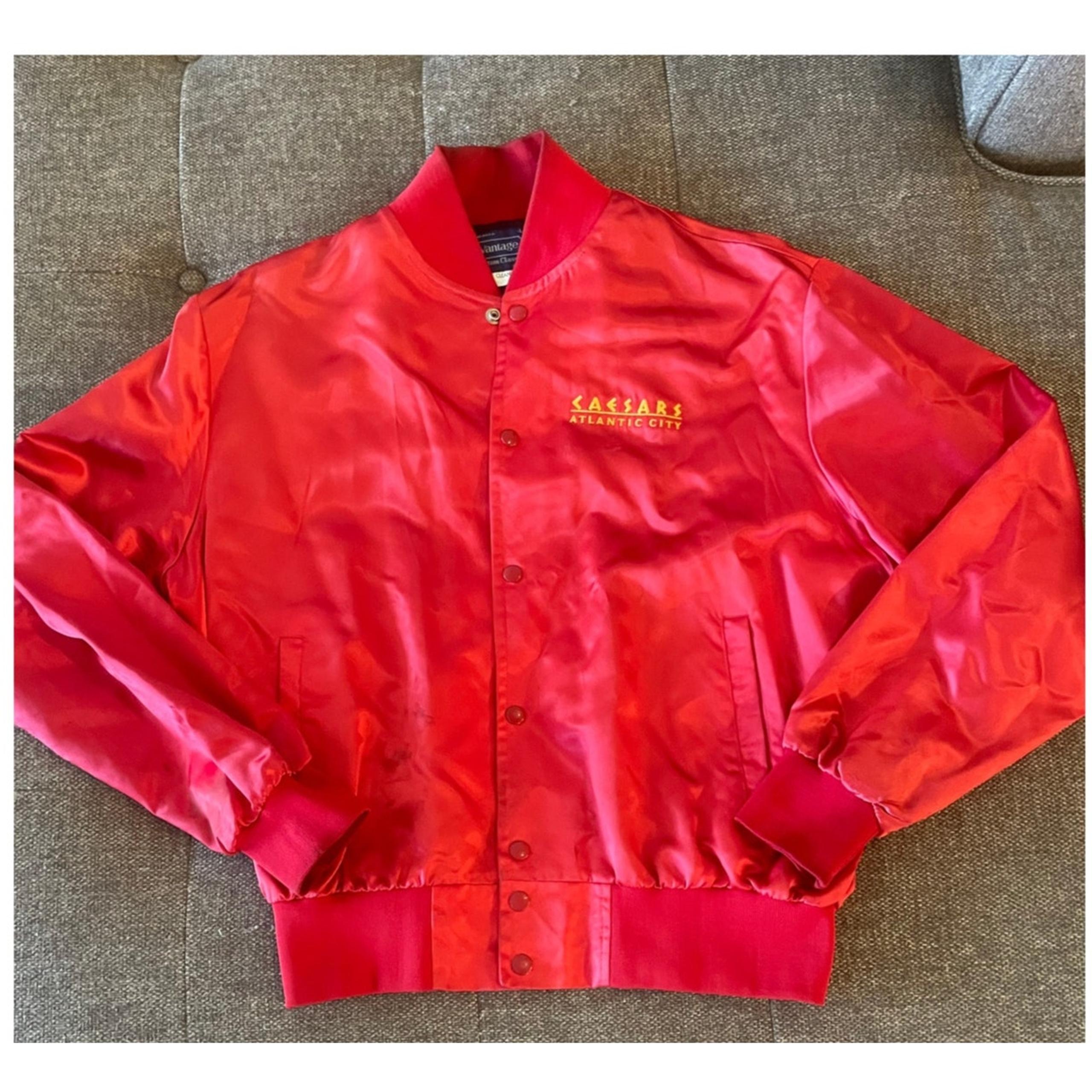 Vintage Caesars Atlantic City satin red jacket LARGE bomber made in USA vantage