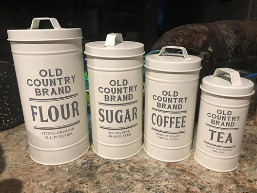 Set of 4 Rustic Farmhouse Kitchen Canister for Flour Sugar Coffee Tea, White
