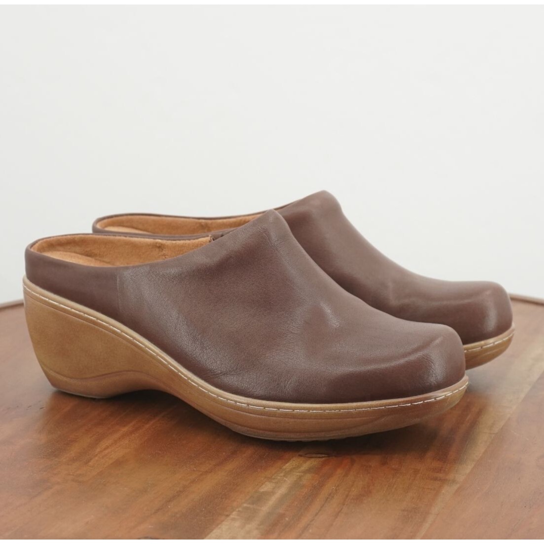 Softwalk Womens Mackay Mule Wedge Shoes Size 10.5 M Brown Leather