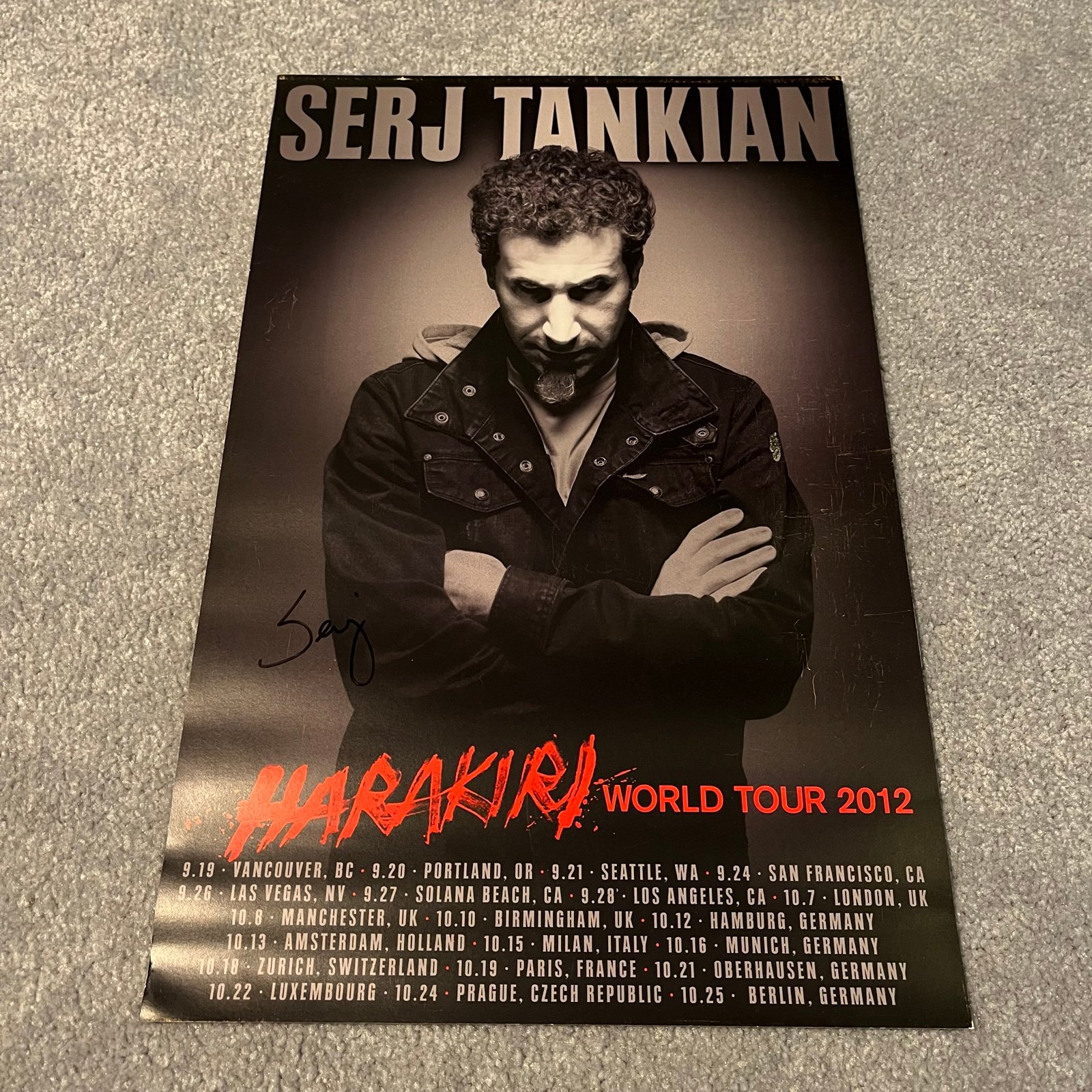 Serj Tankian Harakiri Tour Autographed Signed Promotional Poster 2012 Rare SOAD
