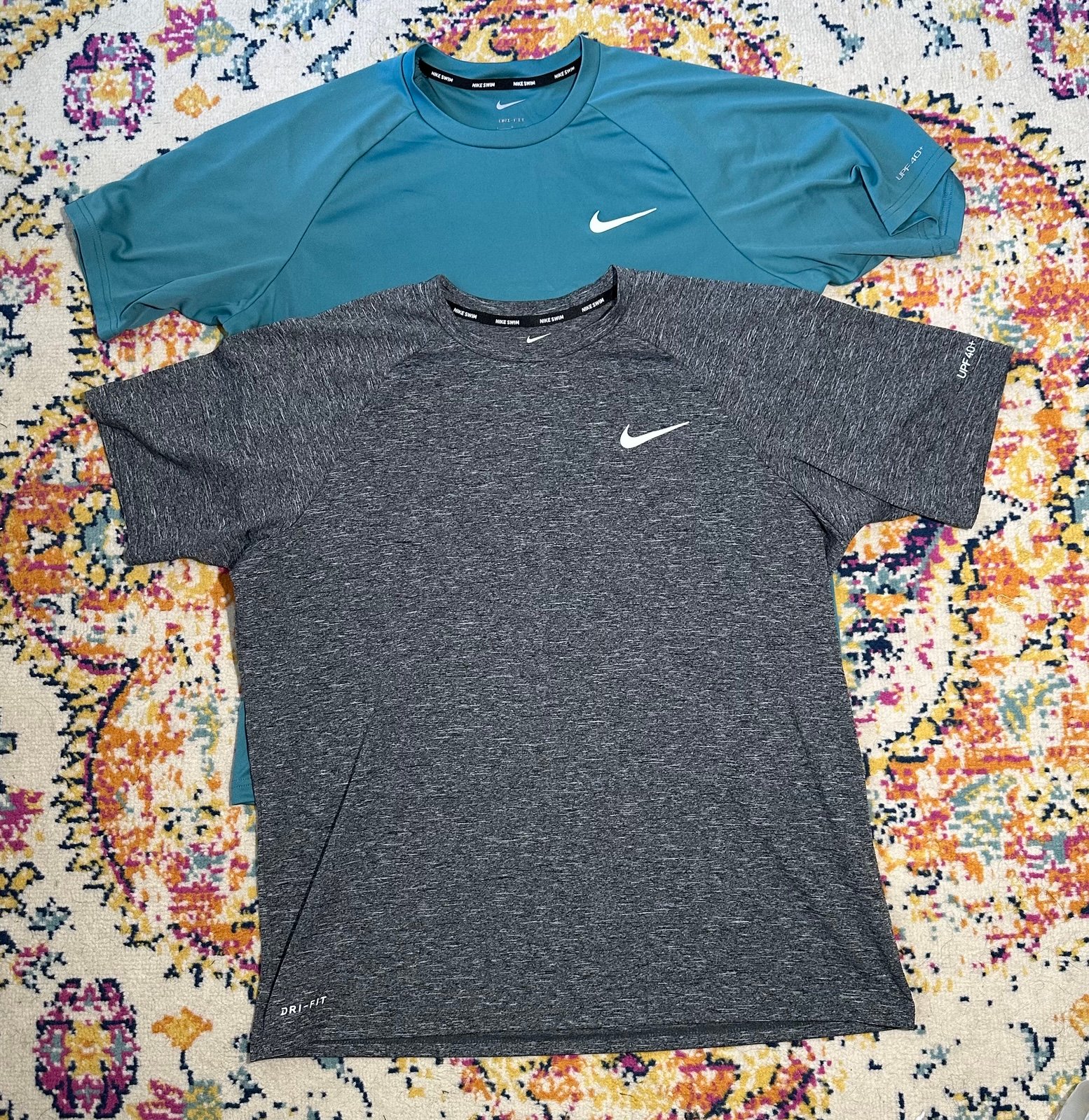 NIKE Lot Of 2 Mens Essential Hydroguard Swim T-Shirt Mens Large UPF 40+