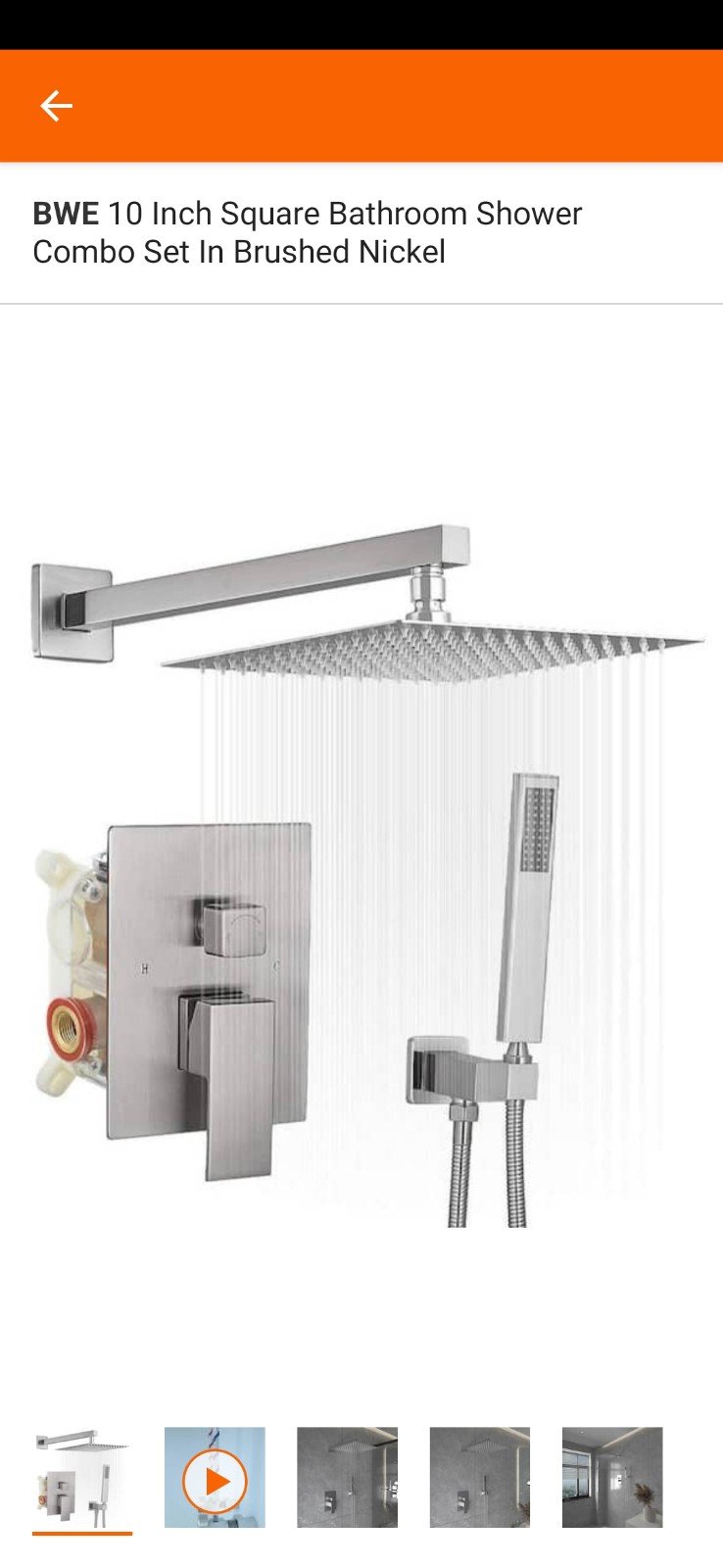 10 Inch Square Waterfall Bathroom Shower Combo Set In Brushed Nickel Brand New