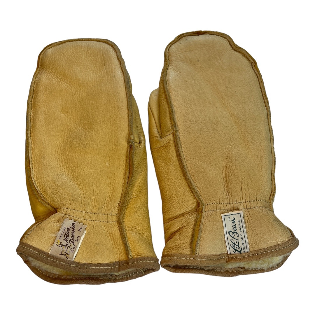 Vintage L.L. Bean Native Deerskin Chopper Mittens Wool Lined Size XL