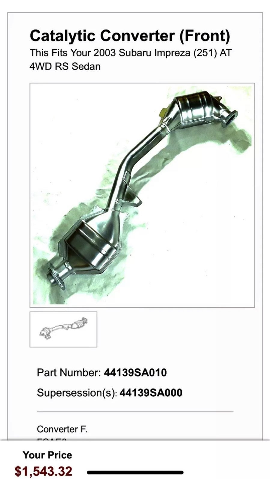 SUBARU CATALYTIC CONVERTER