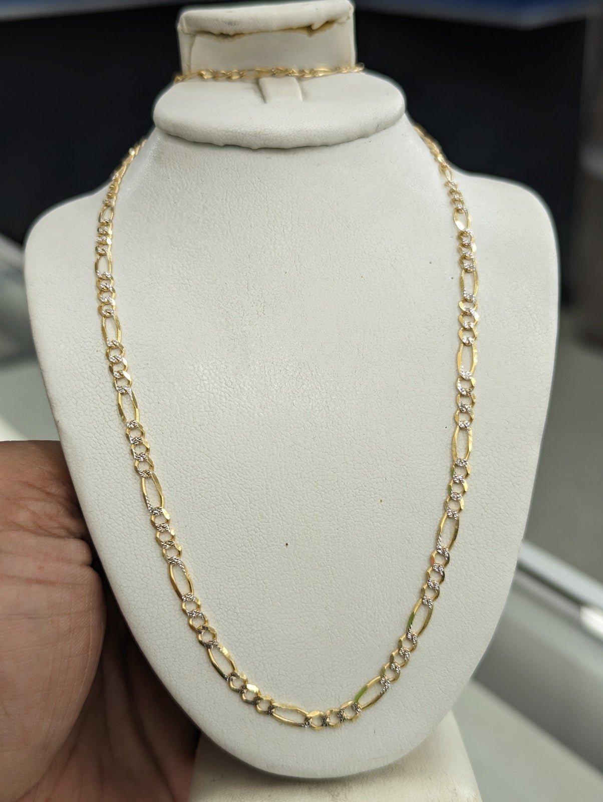10kt real solid gold figaro diamond cut chain 3.4mm 18 inches