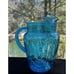Vintage Anchor Hocking Glass Colonial Tulip Aqua Blue Water Pitcher Jug Ice Lip