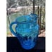 Vintage Anchor Hocking Glass Colonial Tulip Aqua Blue Water Pitcher Jug Ice Lip