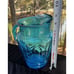 Vintage Anchor Hocking Glass Colonial Tulip Aqua Blue Water Pitcher Jug Ice Lip