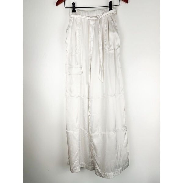 Hutch Anthropologie Satin Utility Pants Off White Size Small Wide Leg