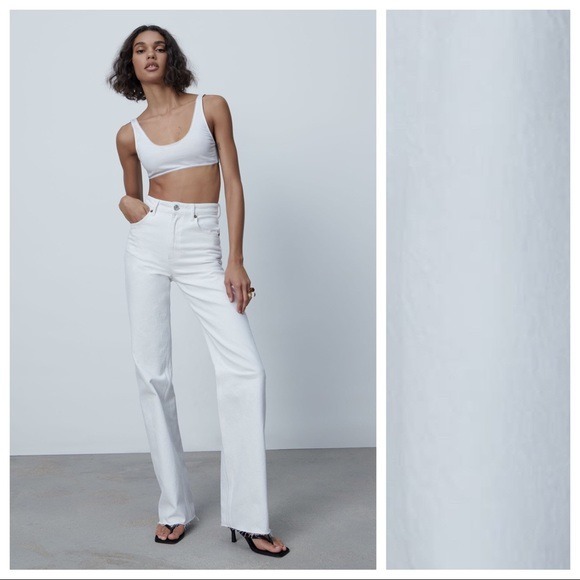 NWT. Zara White Wide-leg High-waist Jeans. Size 12.