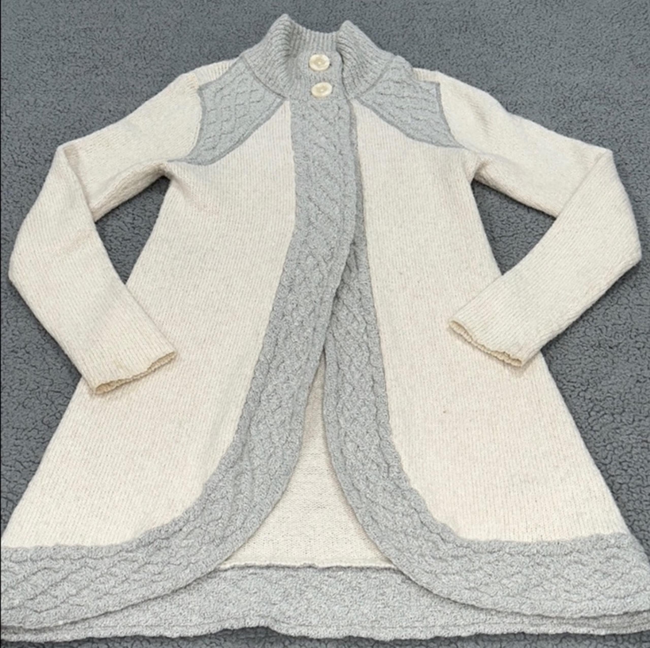 Prana Cream and Gray Mock Neck Sweater with Knitted Texture
