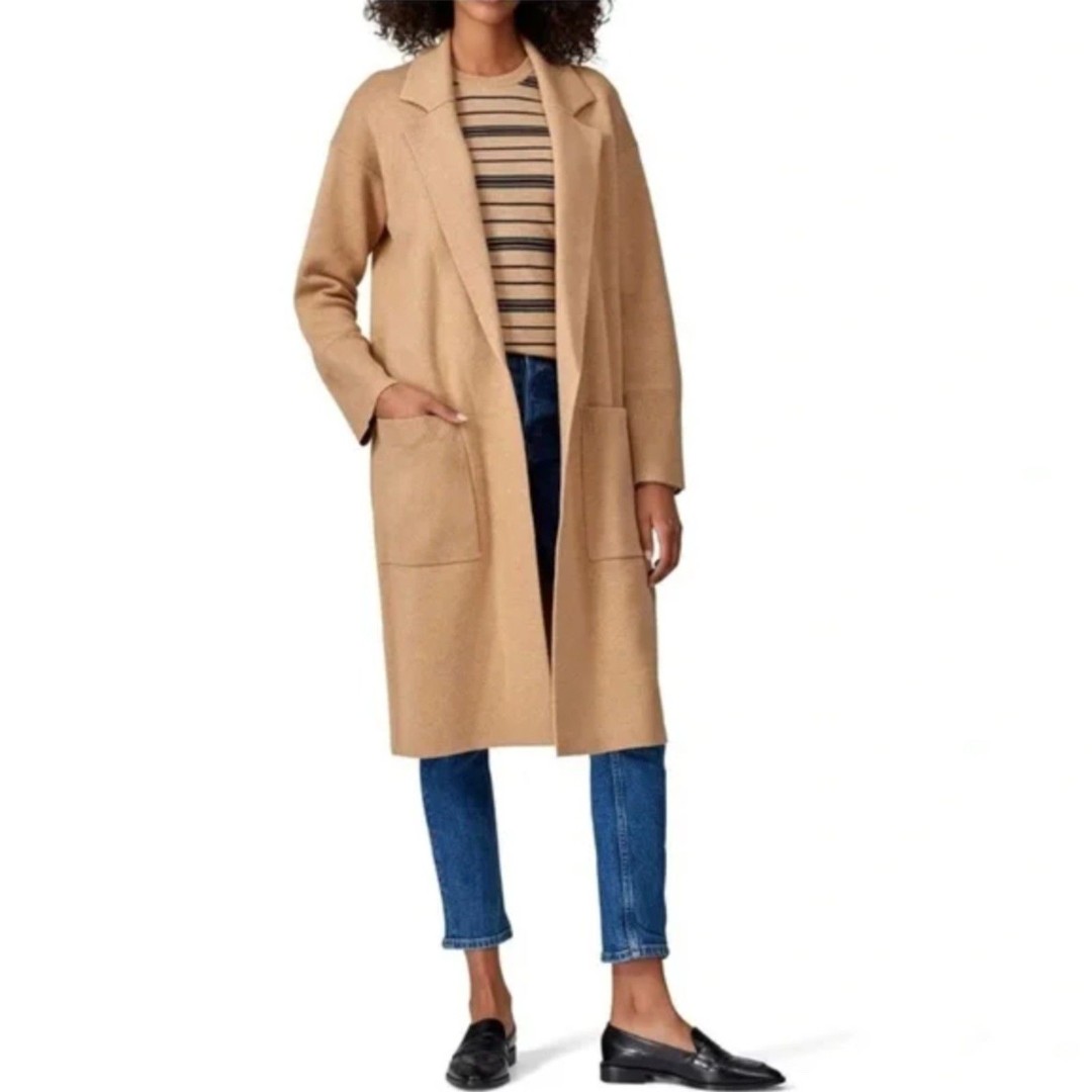 J. Crew Womens Ella Open-front Longline Sweater Blazer XL Camel Khaki Wool Blend