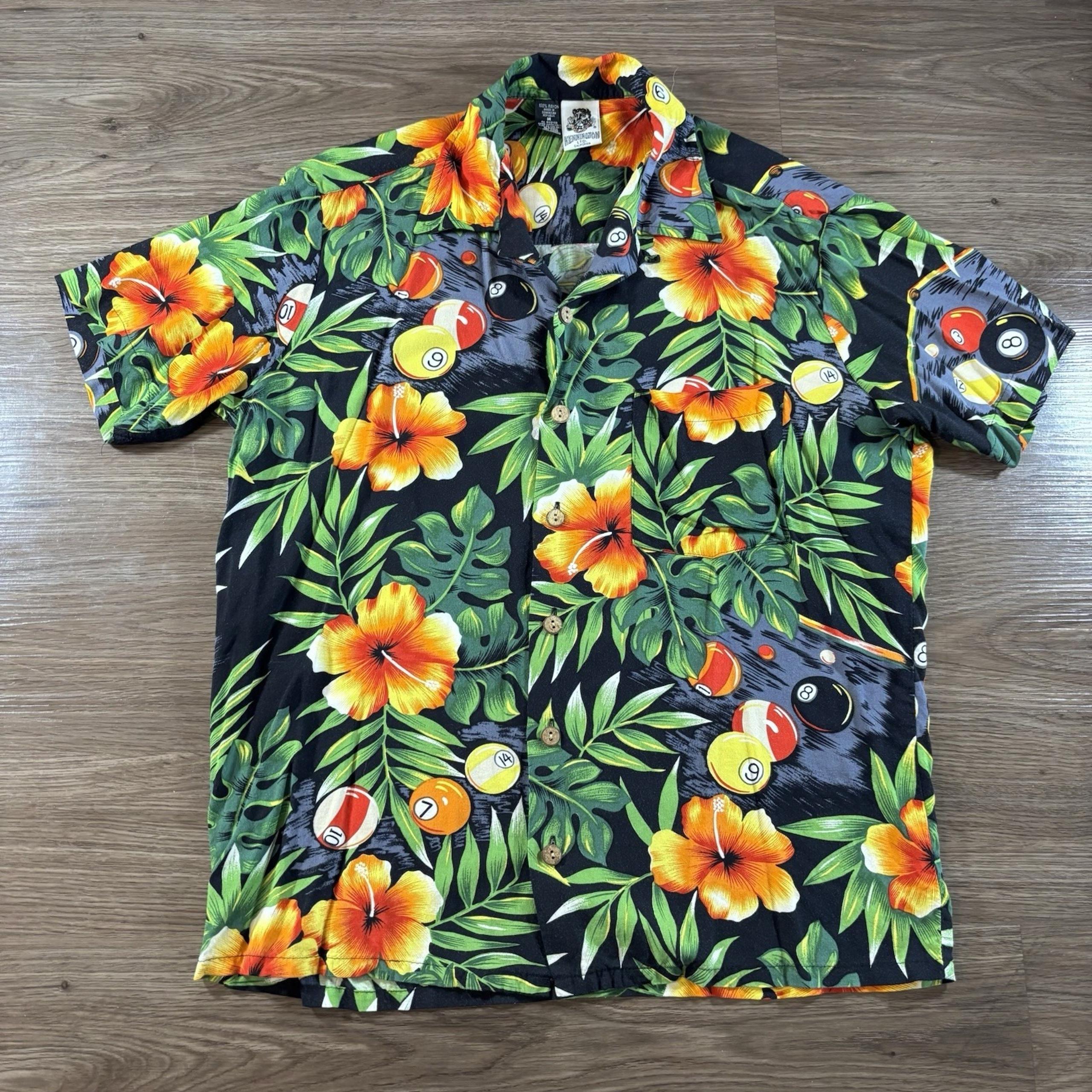 Hawaiian Floral Shirt Size Medium Pool Player Babe Old School Tattoo - Kennington