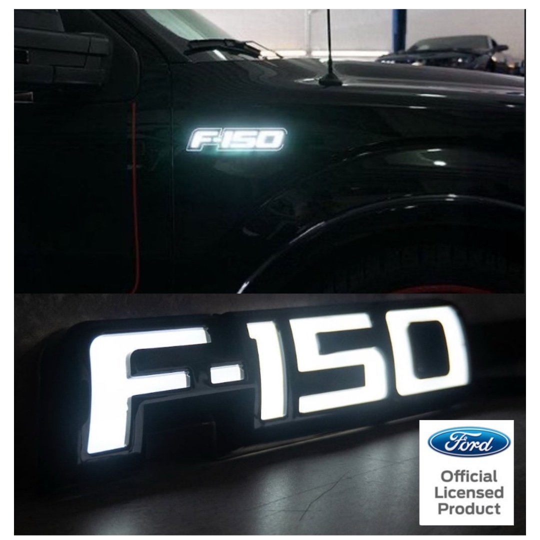 2009-2014 F150 LED Lighted Front Side Fender Emblems, 2 Pc Kit- Black