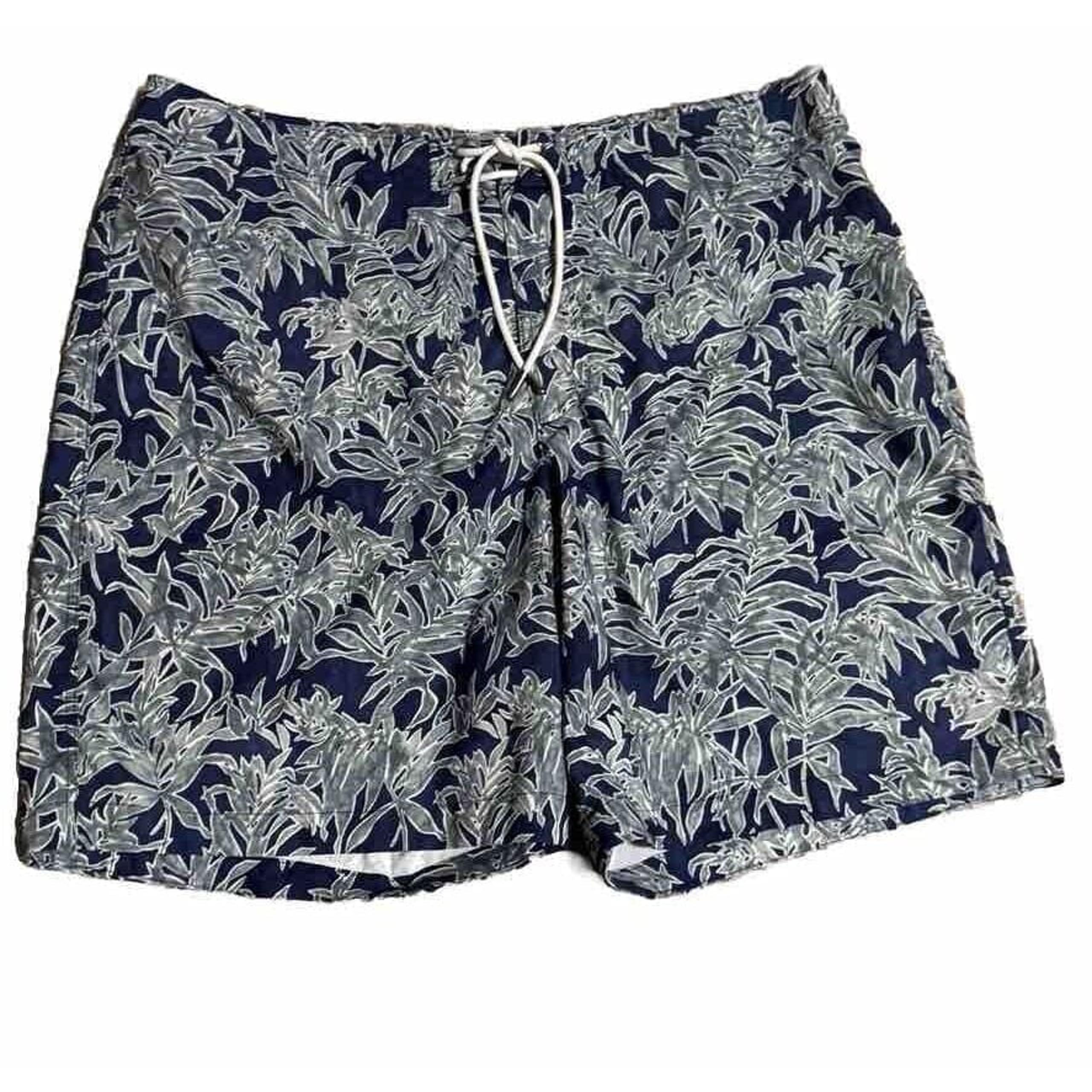 Abercrombie & Fitch Swim Trunks Board Shorts Mens 34 Stretch Palms Blue Green