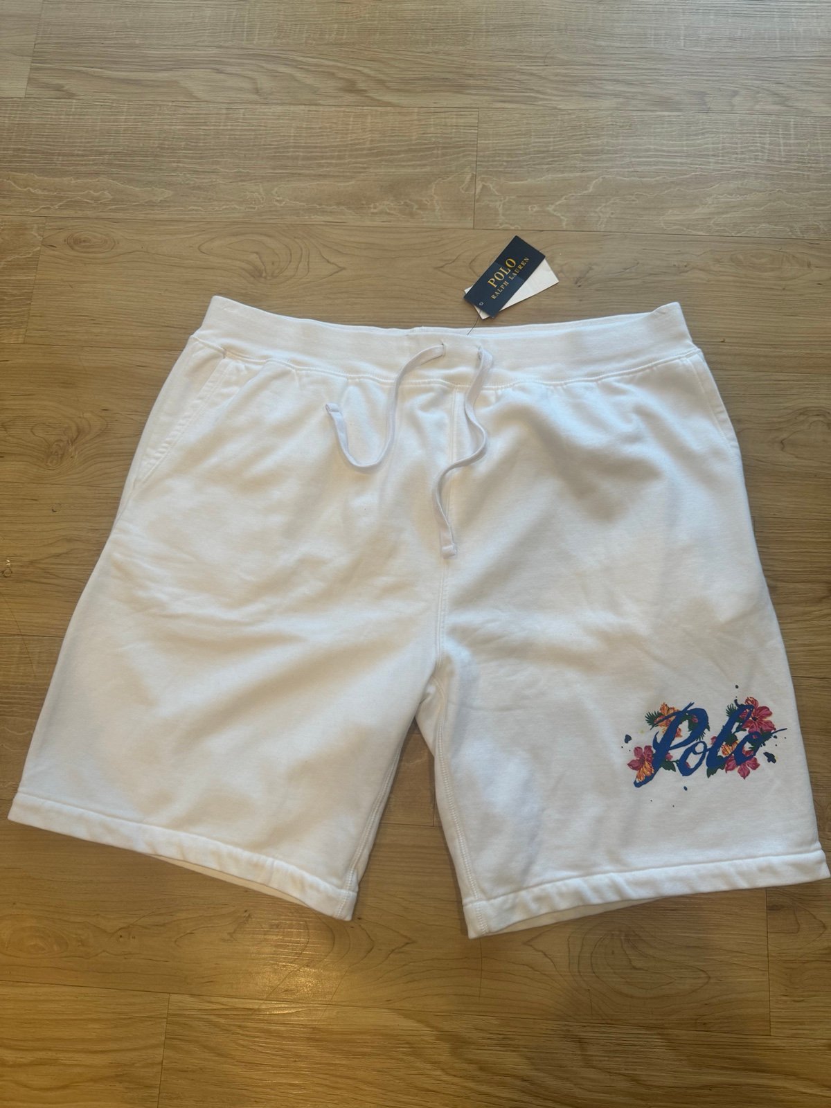 Polo Ralph Lauren Men’s Double Knit Fleece Floral Print Swear Shorts White XXL