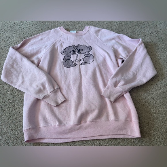 Vintage LEE Pink Koala Bear Crewneck Sweatshirt Size XL Bin 134