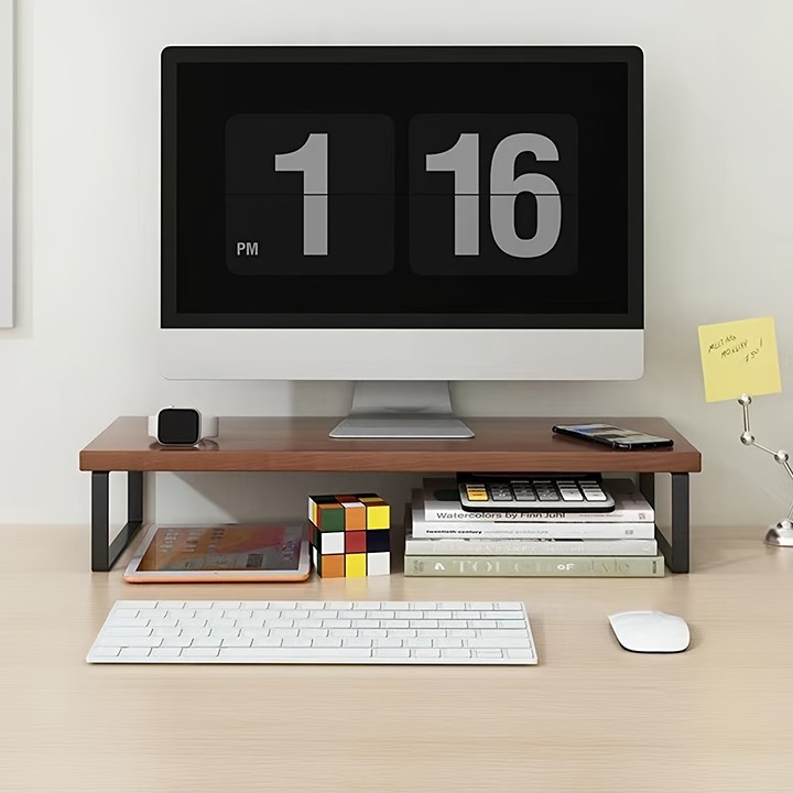 1pc Monitor Stand 15.7 Inch , Wooden Computer Desk Monitor Stand Riser, Desktop