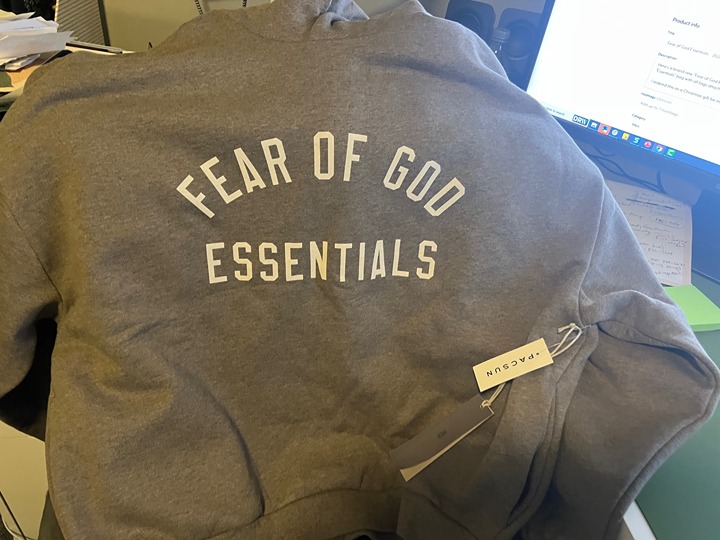 Fear of God Essentials - 2024 Gray Hoodie White Lettering - Men's Medium