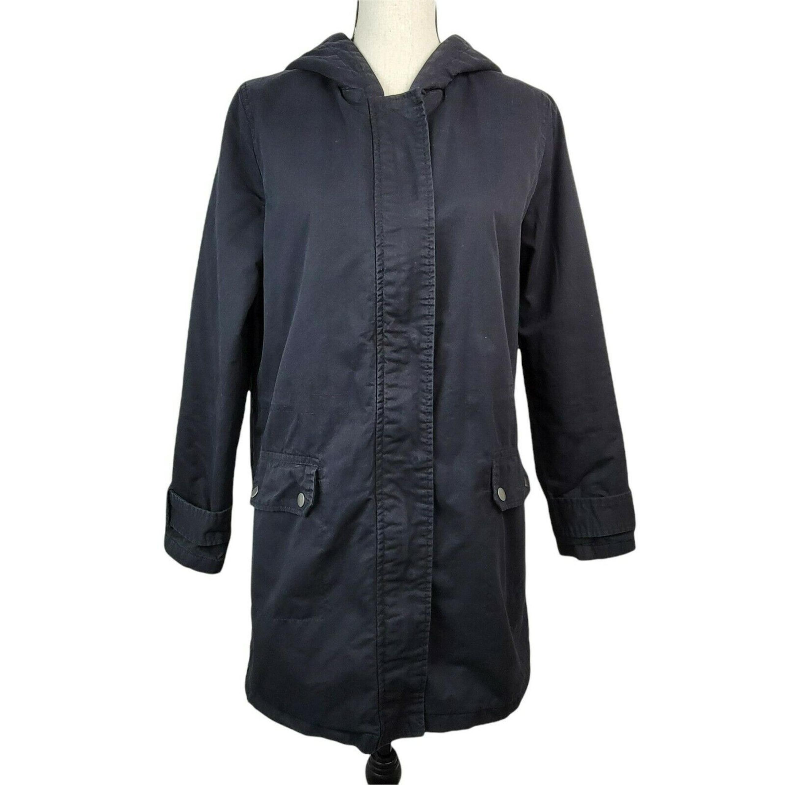 Forever 21 Hooded Coat Jacket Womens Sz L Black Faux Fur Quilted Long Winter