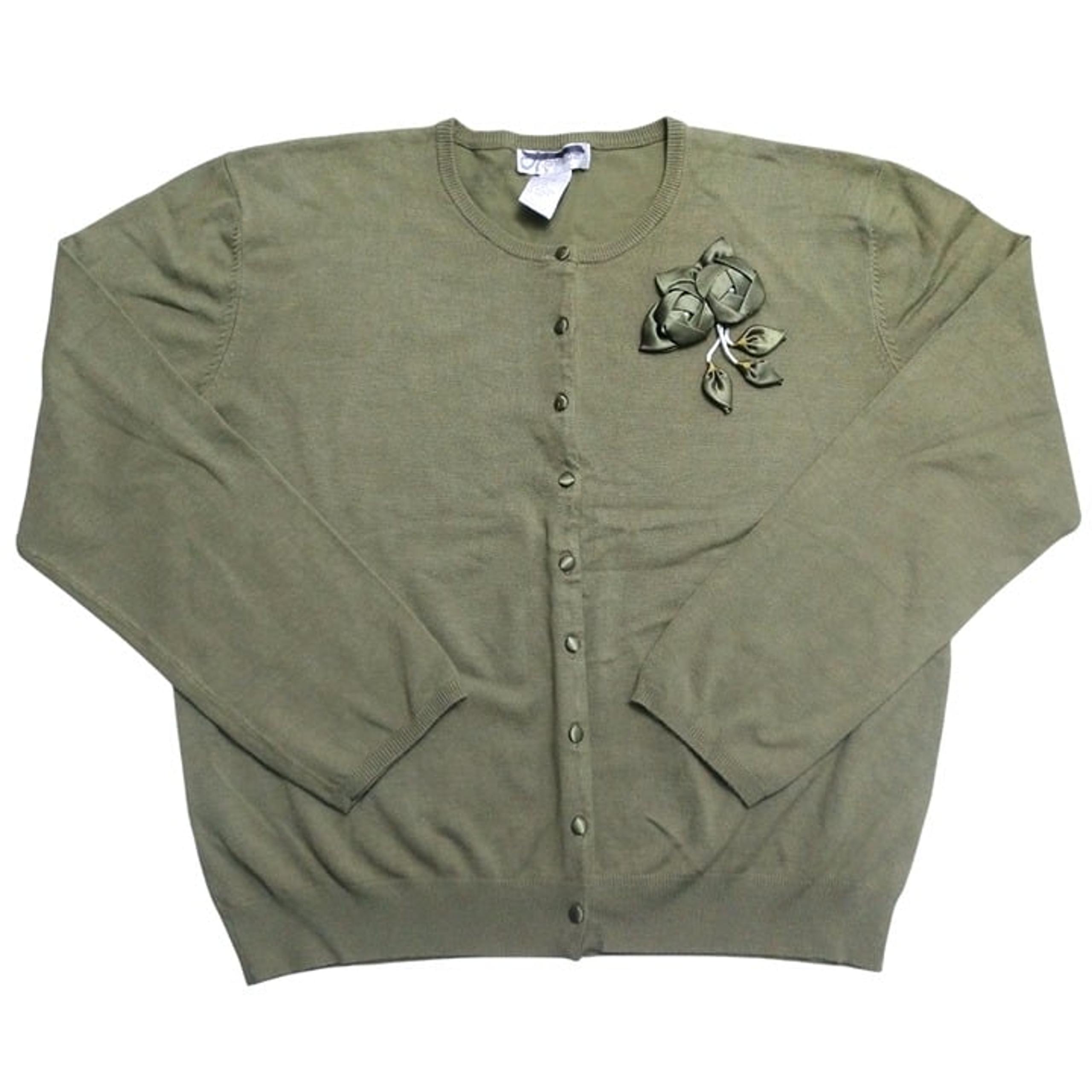 Dressbarn Women's Green Flower Embellished Cardigan Sweater XL X-Large