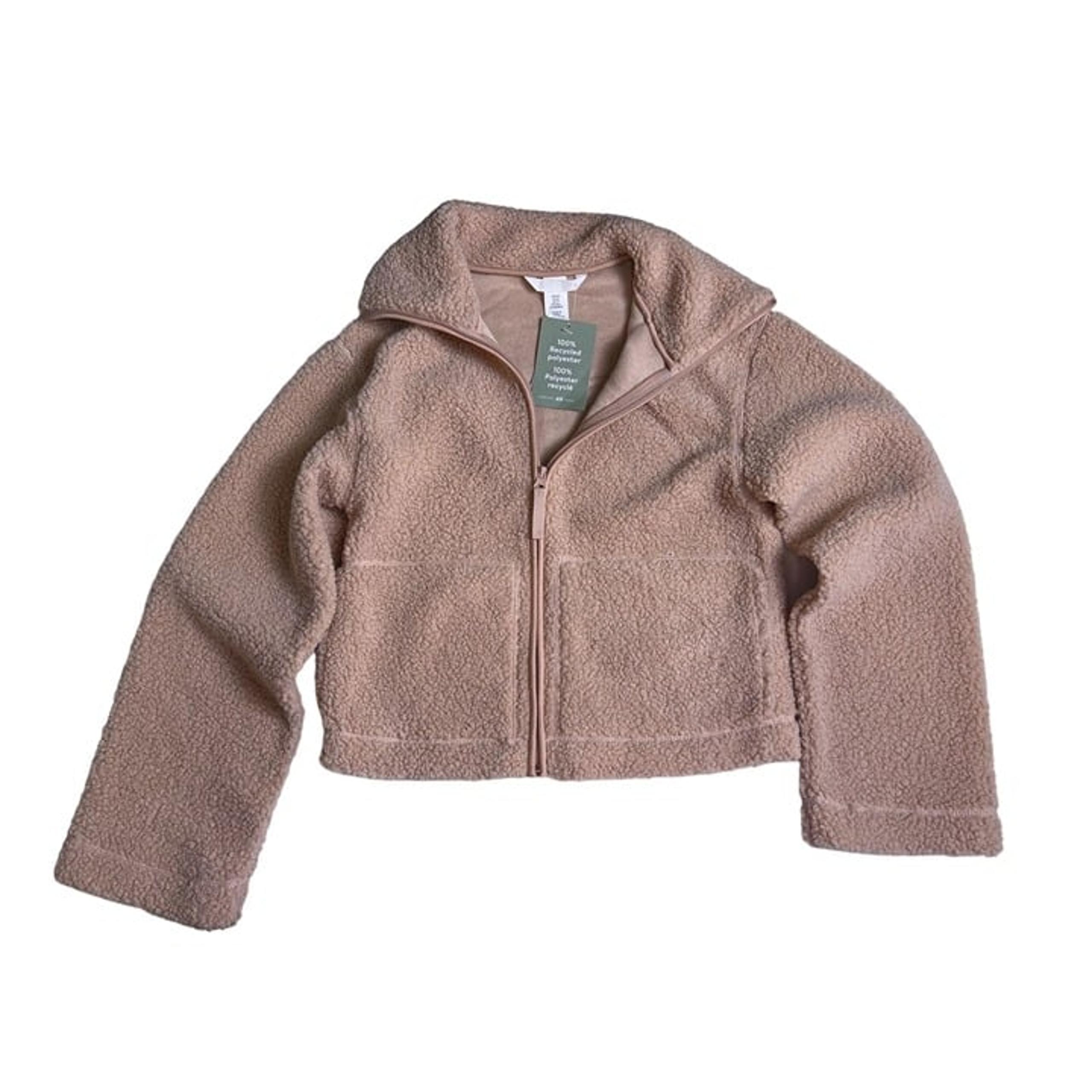 h&m pink xs sherpa cozy crop teddy long sleeve full zip sweater Q700
