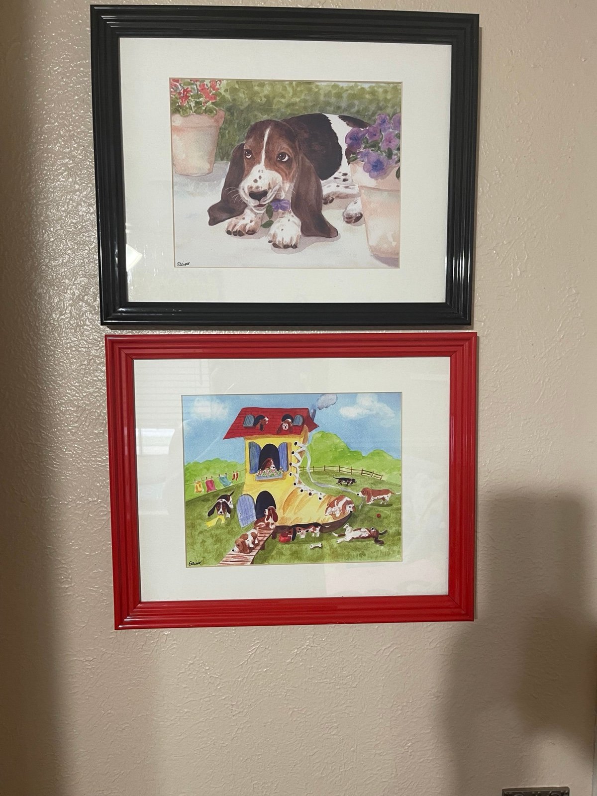 Vintage Framed Bassett Hound Prints*Adorable