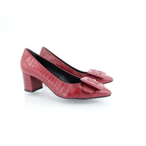 AGL Scarlet Crocodile Print Leather Block Heel Buckle Pump Size 35.5 5.5 Red