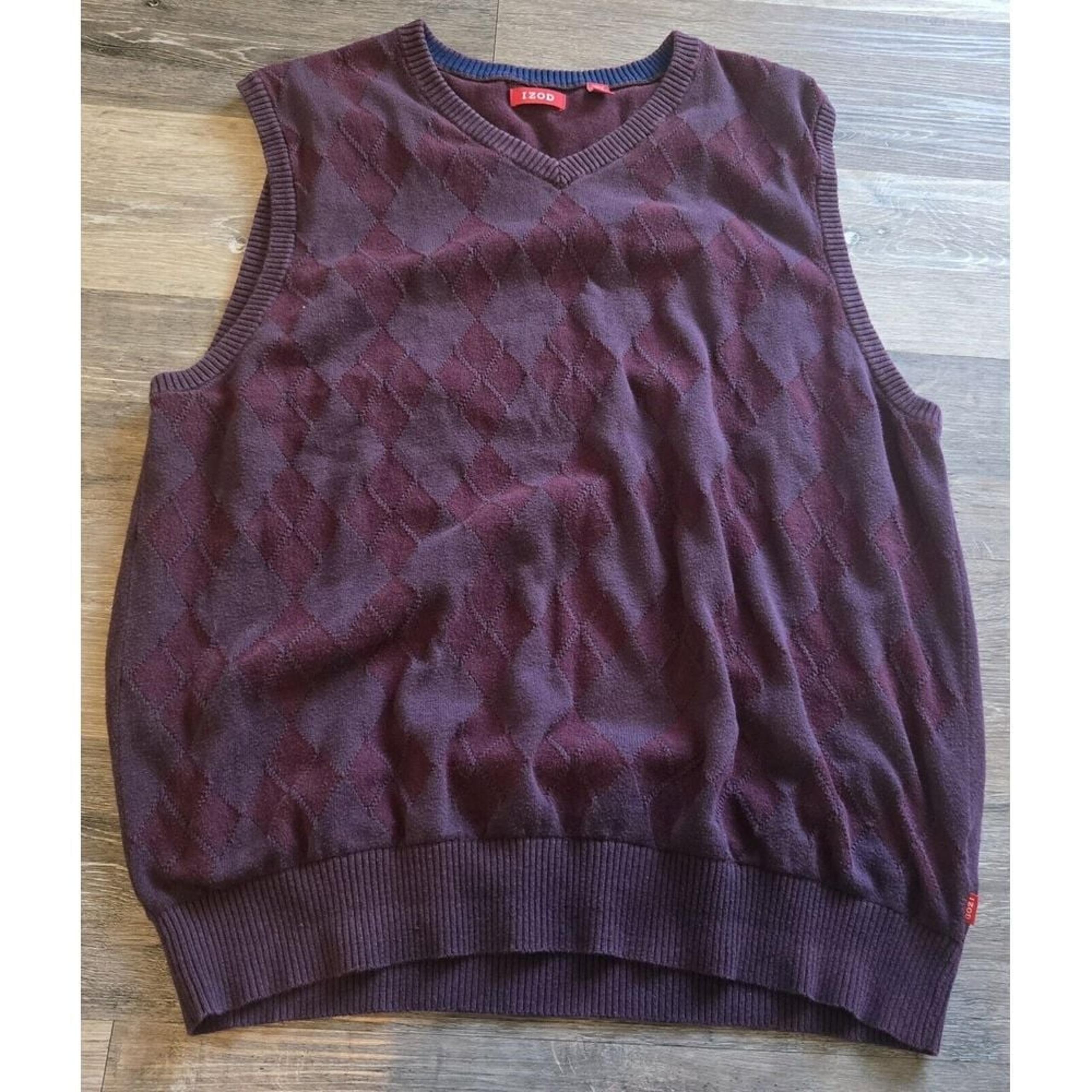 Izod Mens Pull Over Vest 100% Cotton  Argyle Large