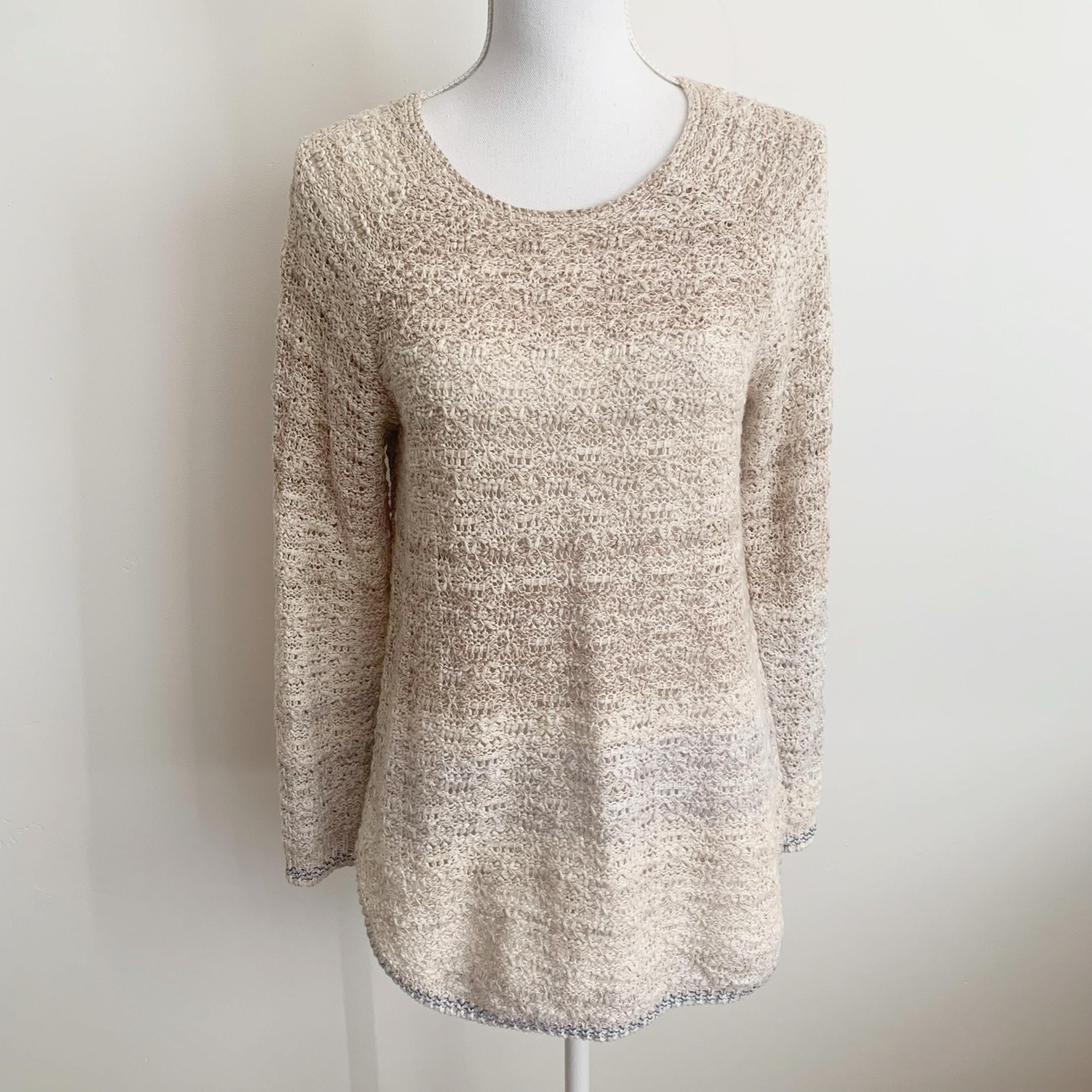 Nic+Zoe Cream Tan Chunky Knit Crew Neck Sweater