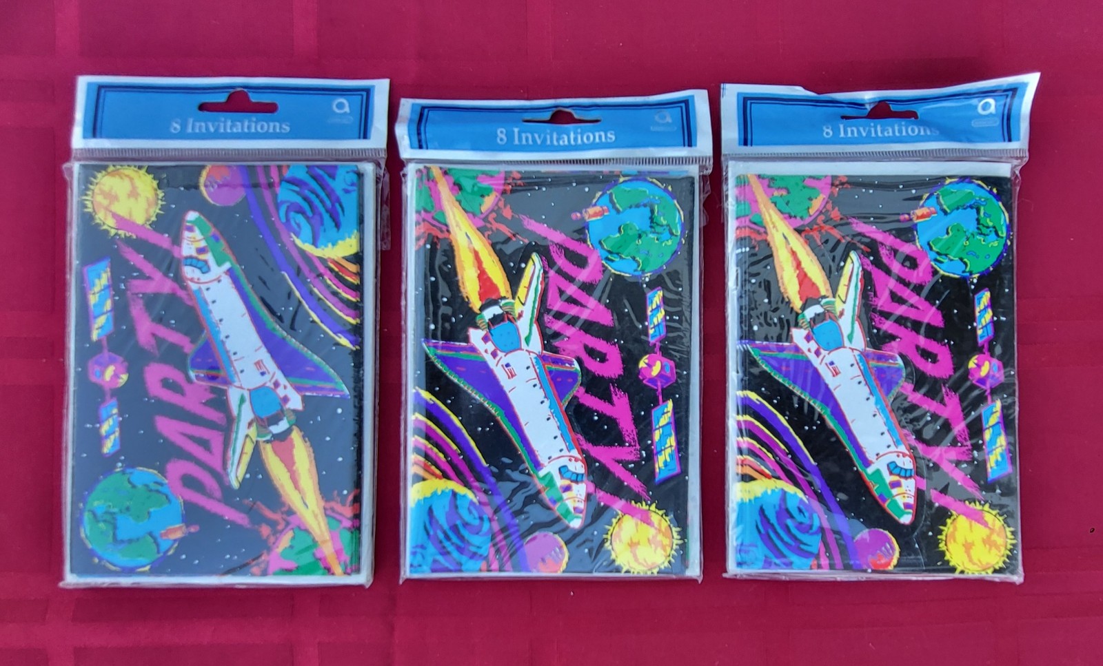 3 Packs of SEALED Amscan Outer Space Shuttle Party Invitations (8 Per Pack)