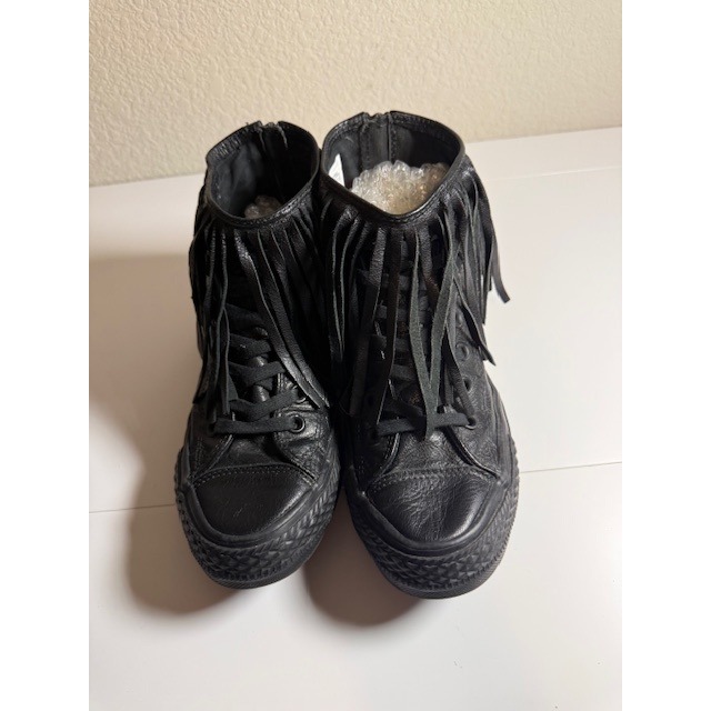 Converse All Star Leather Fringe Back Zip High Top Sneakers Shoes sz 7