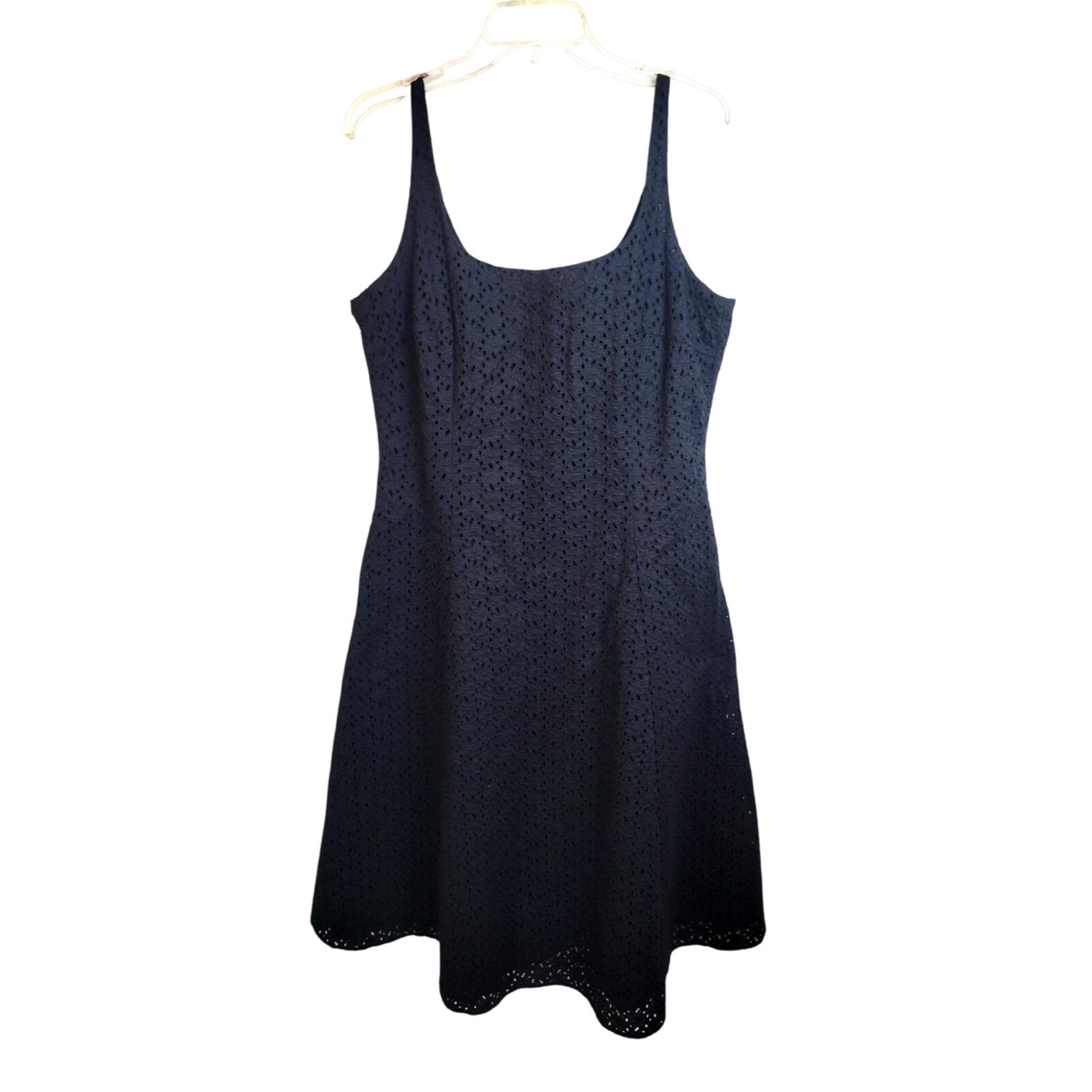 Gap Black Floral Eyelet Sleeveless Midi Swing Fit & Flare Dress Women's Size 14