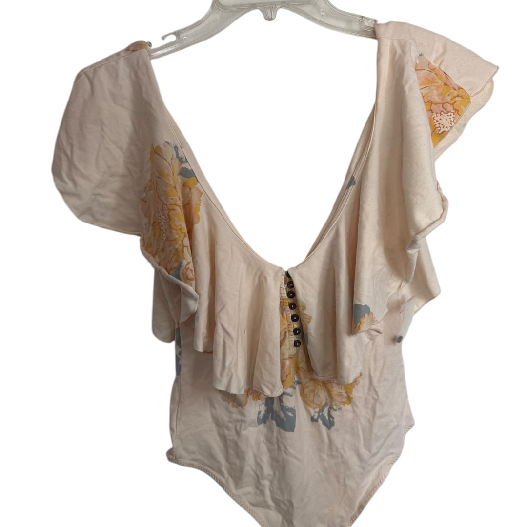 Free People Matilda Ruffled Bodysuit Floral Printed Thong M Ruffle Intimately