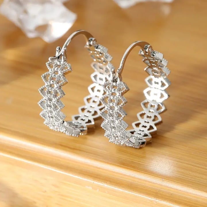 14K White Gold Small 1ct Diamond Hoop Womens Earrings Ladies 14K Silver Jewelry