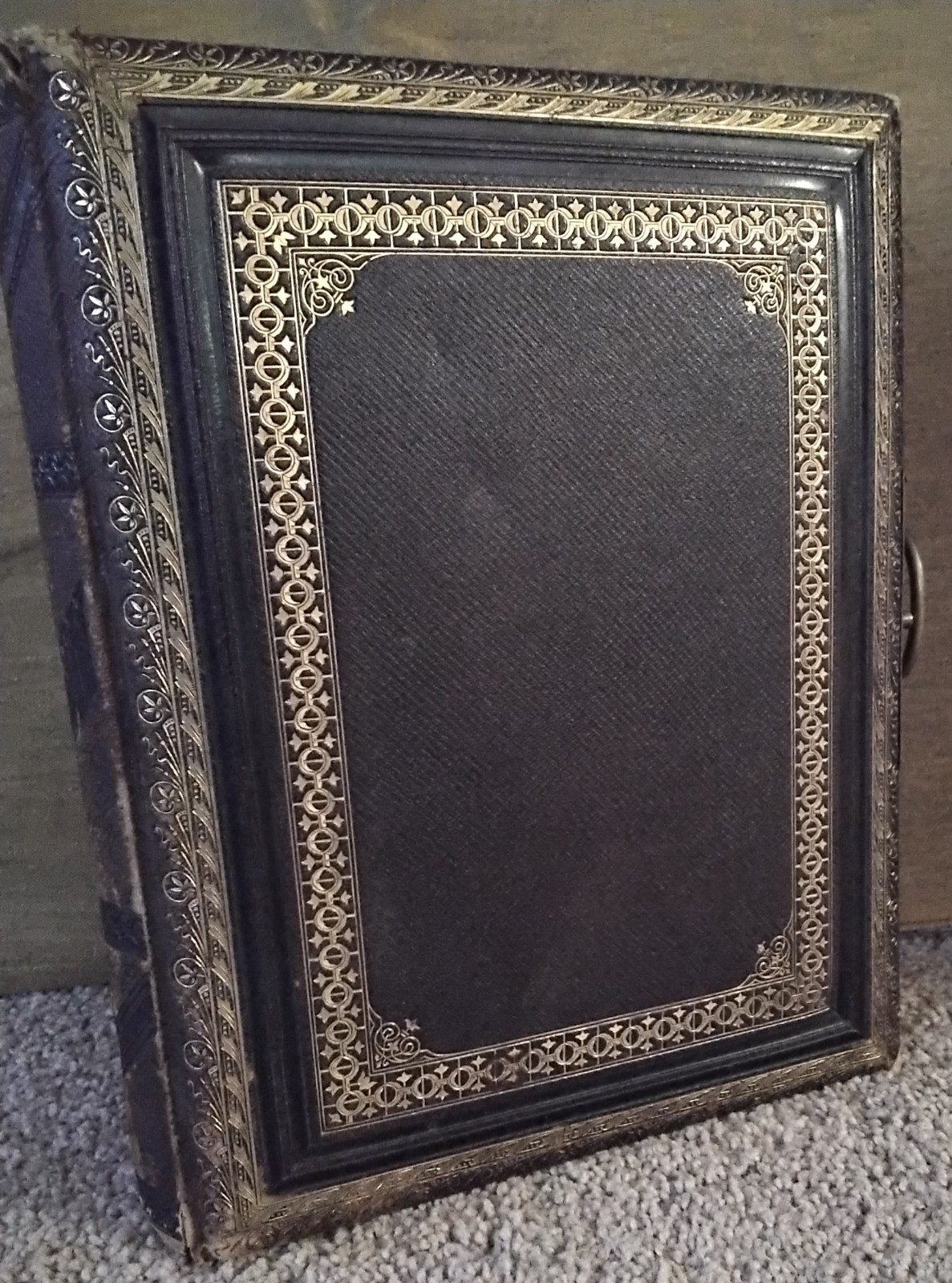 Antique Victorian Era Leather Bound Gold Embossed Photo Album