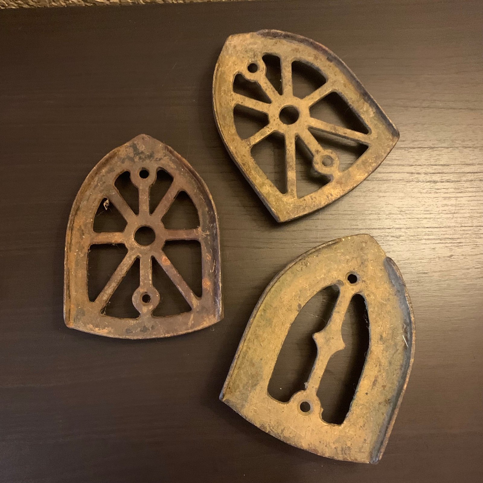 Set of 3 vintage antique cast iron trivets