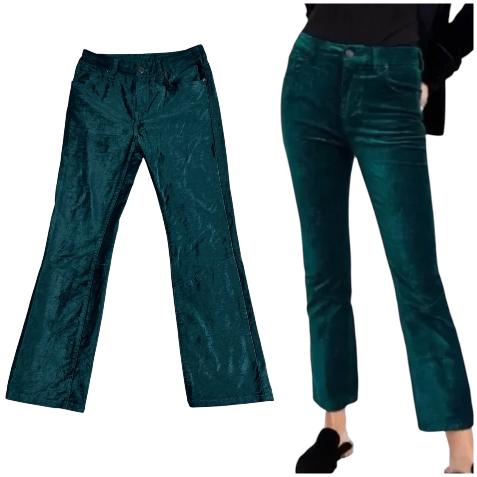 Free People Velvet Flare Pants Size 26 Green Crop Jeans Whimsigoth Cottagecore