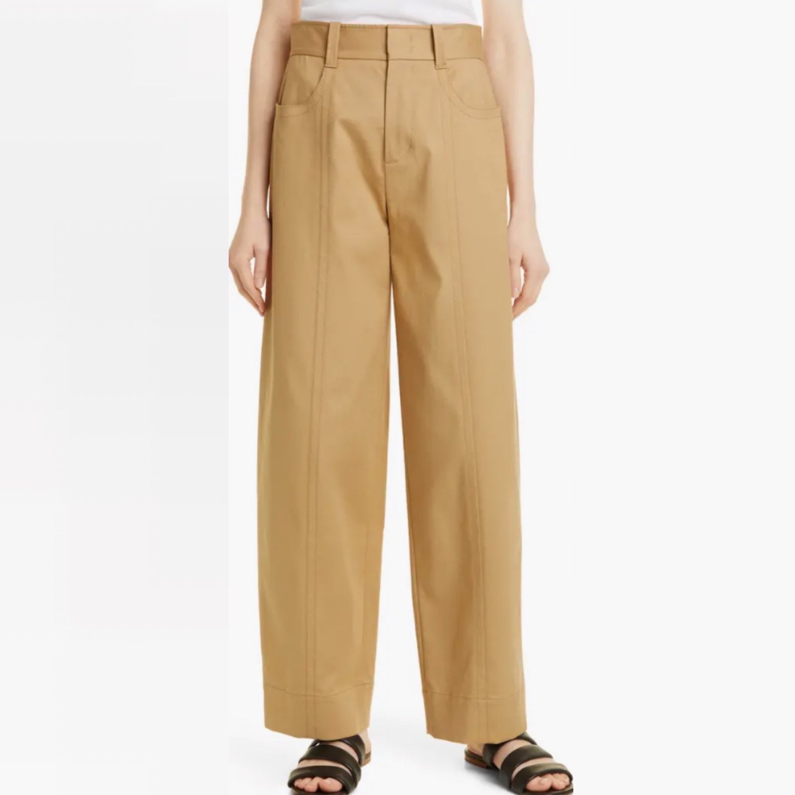 VINCE Seam Front Trouser Camel Khaki High Waist Structural Wide Leg Pants Sz 16