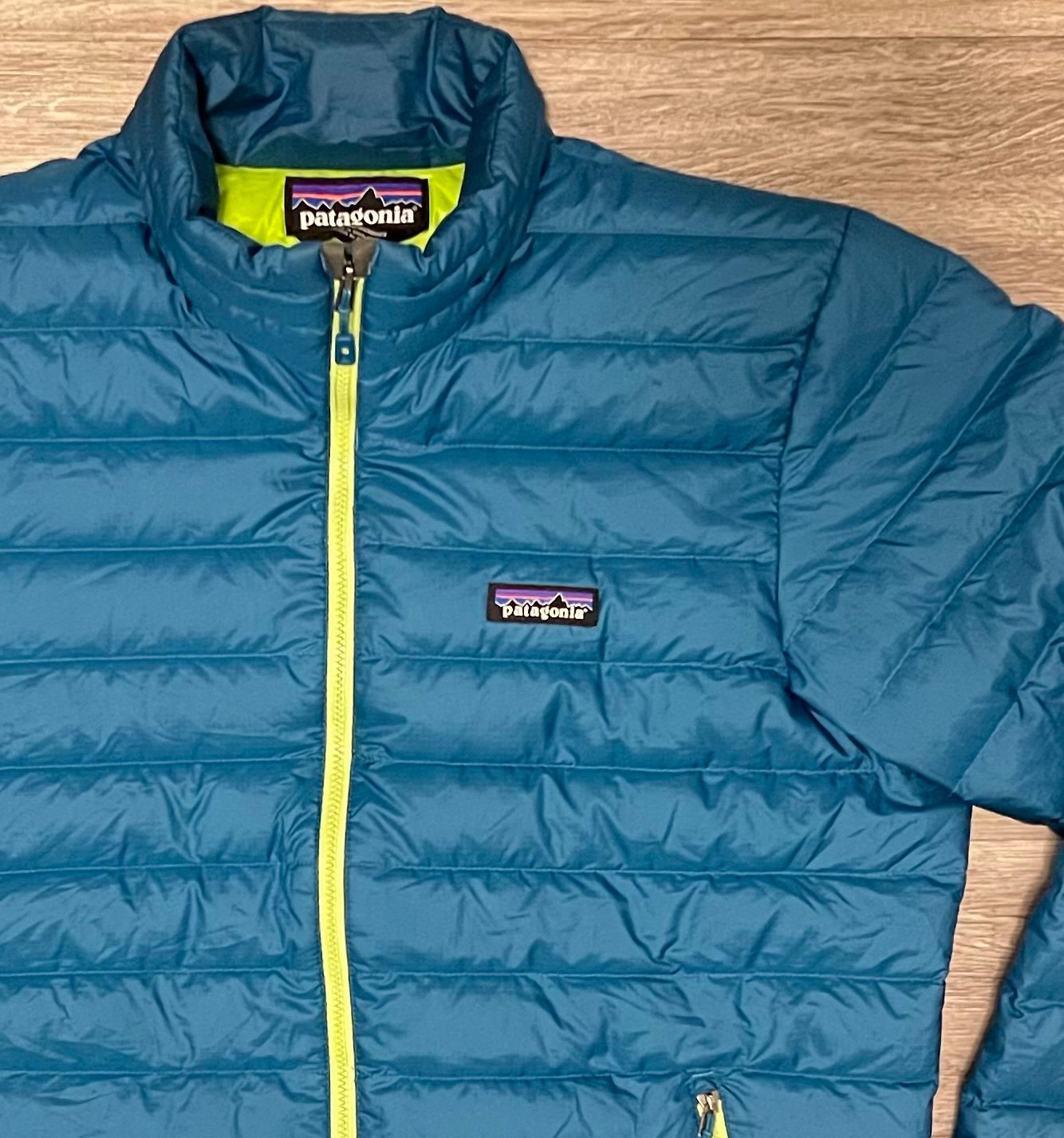 Patagonia Down Sweater Jacket Mens Puffer Coat Médium Blue Green Excellent Cond