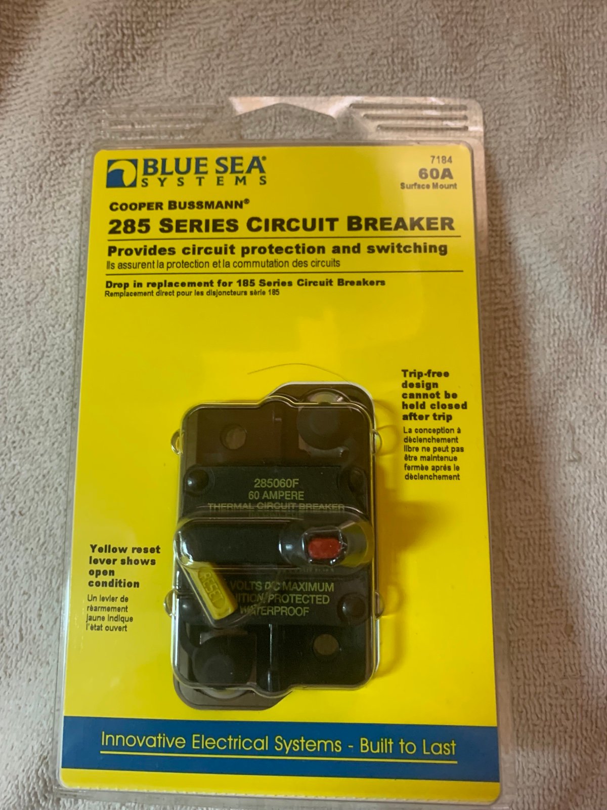 Blue Sea Systems 285 Series 60A Circuit Breaker Part No. 7184  New
