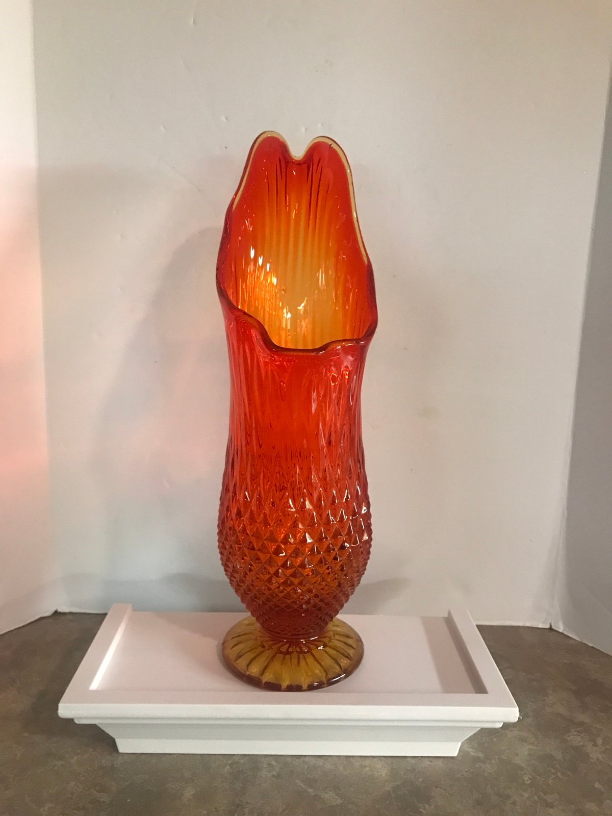 Vintage Amberina Swung Glass Vase 11” tall
