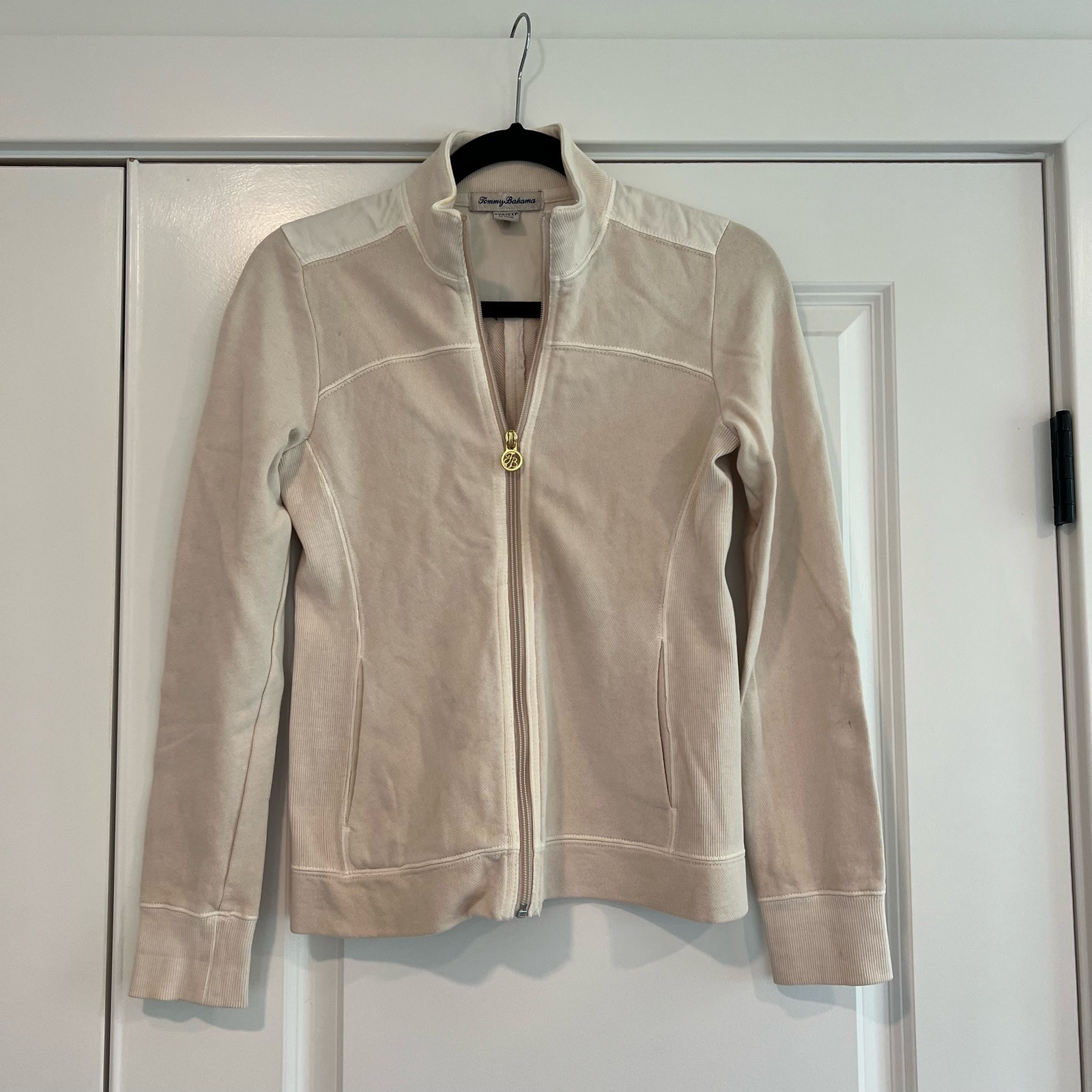 Tommy Bahama Women's Full Zip Light Beige 100% Cotton Sweatshirt Size XXS