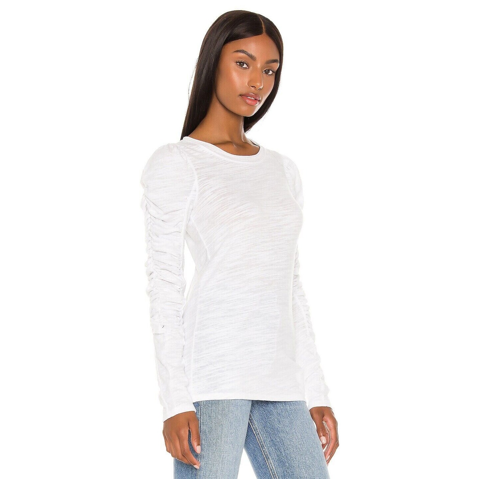 Free People We The Free NWOT Ruched Puff Sleeve Natasha Tee White Size XS