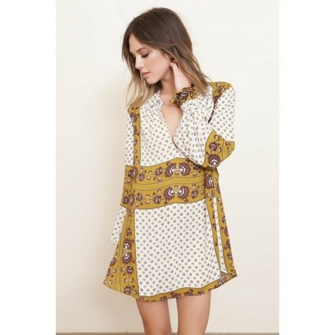 New! FREE PEOPLE Floral Print Tunic Prairie Top Shirt Long Peasant Sleeve Medium