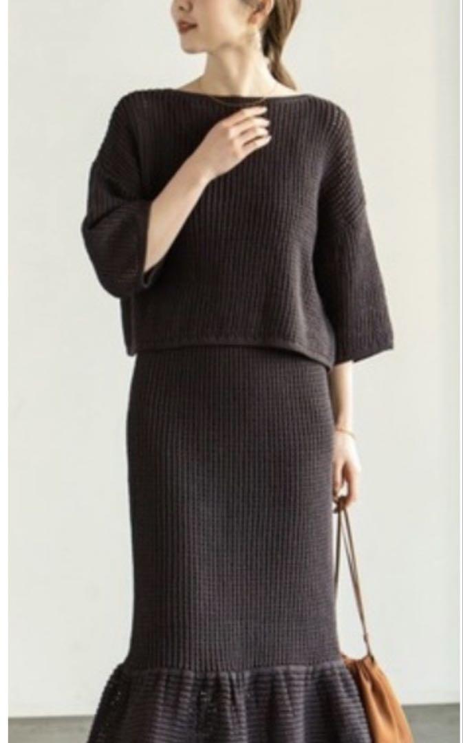 ANDMARY Dany ribbon knit set up in beige.