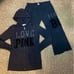 VS PINK vintage floral 86 velvet black boyfriend pants zip hoodie outfit set M/L